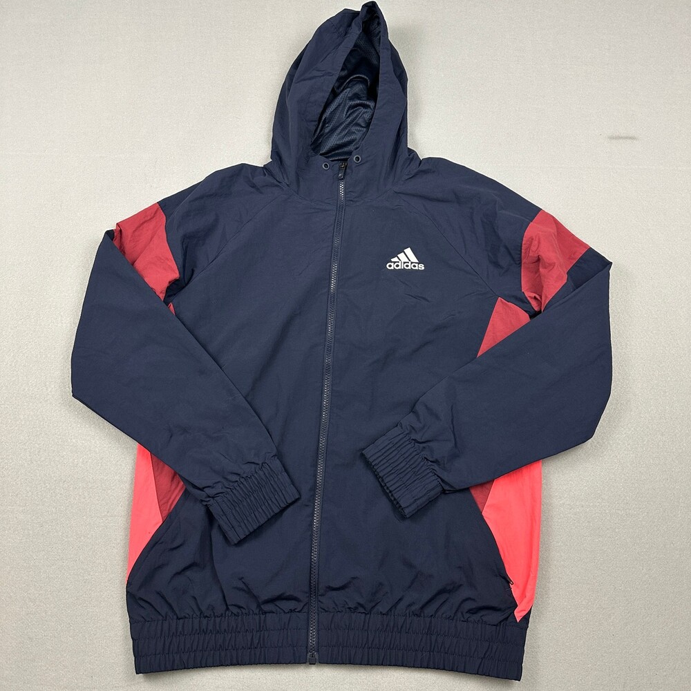 Adidas Track Jacket Men Small Blue Pink Colorblock Full Zip 3 Stripes Hood S